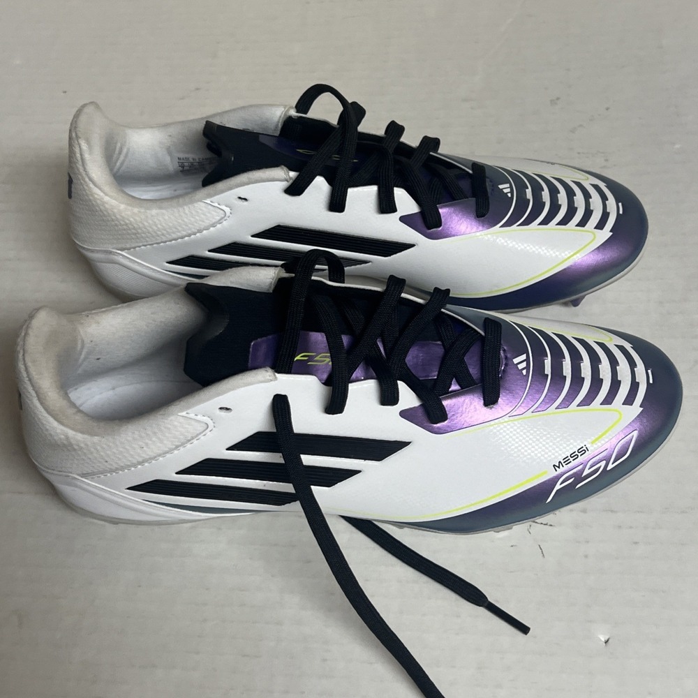 Adidas Messi F50 League FG/MG White Purple Soccer Cleats‎ Men's Size 7 IE9073